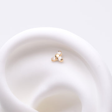 Detail View 1 of Pure24K Implant Grade Titanium OneFit Threadless Trinity Sparkle Prong Set Top Part-Clear Gem